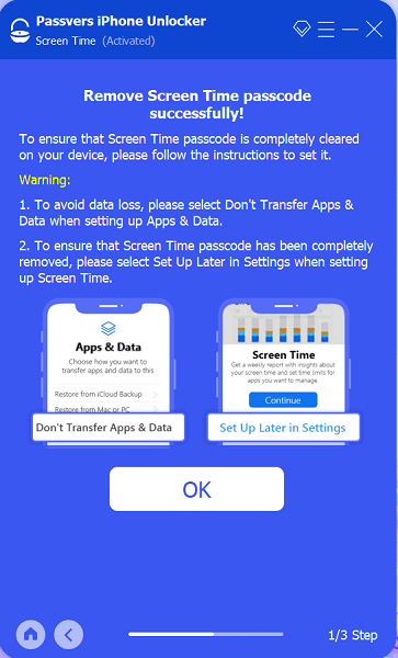 Confirm to remove Screen Time passcode