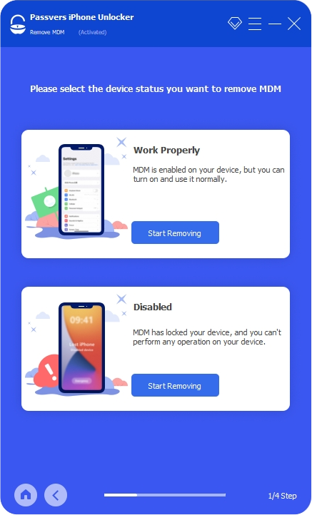 Choose “Work Properly” or ”Disabled“ to start removing