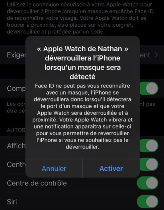 Activer le déverrouillage avec Apple Watch