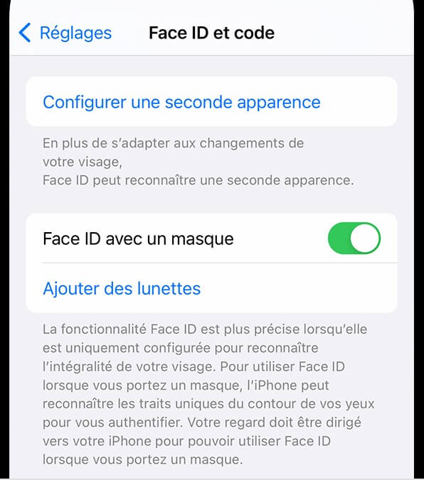 Activer Face ID avec masque sur iPhone