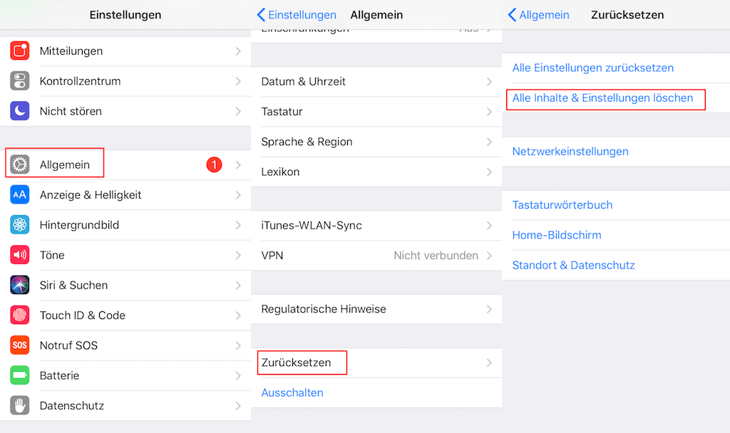 iPhone alle Inhalte und Einstellungen löschen