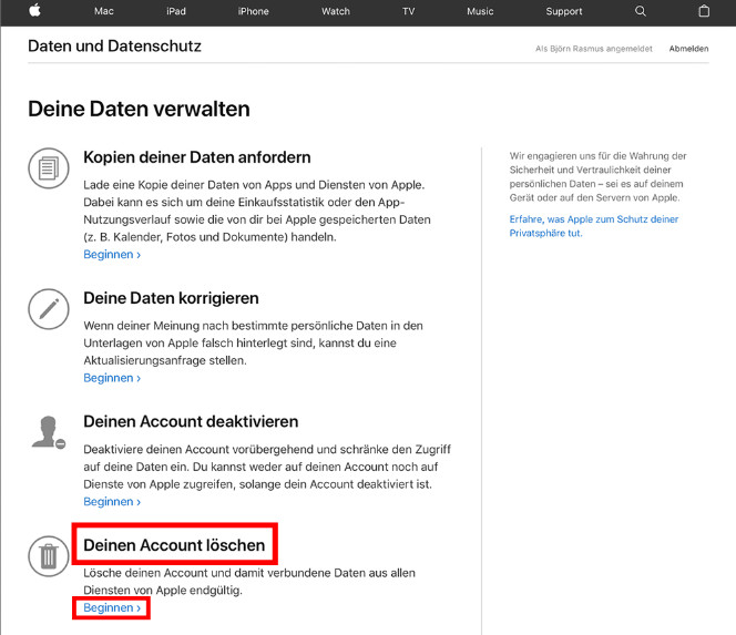 Apple ID dauerhaft löschen