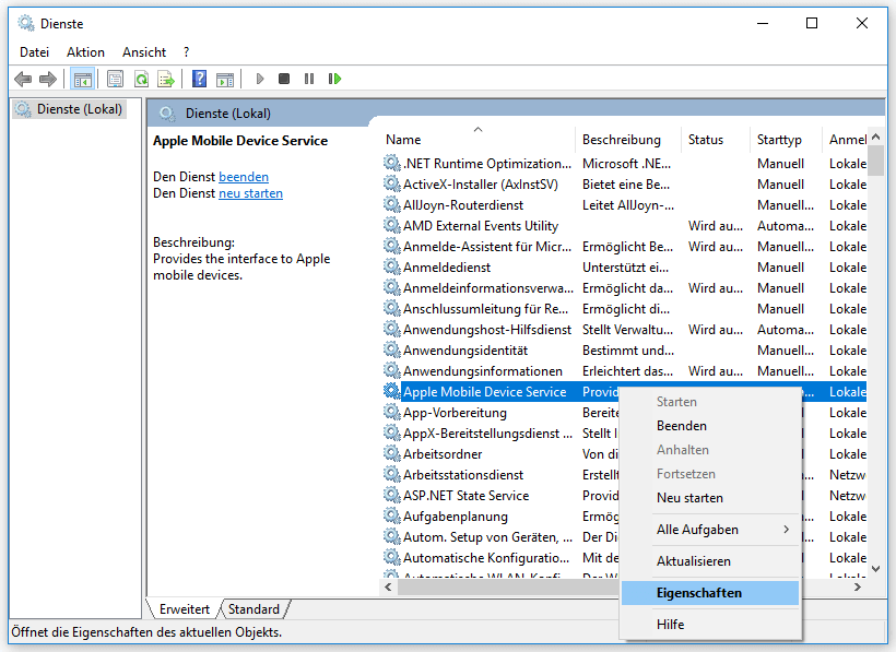 Apple Mobile Device Service Eingenschaften