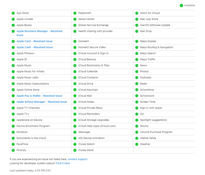 Apple System Status