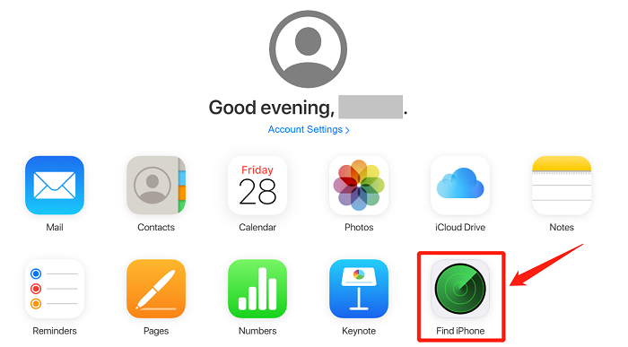 Sign in iCloud to Select Find iPhone