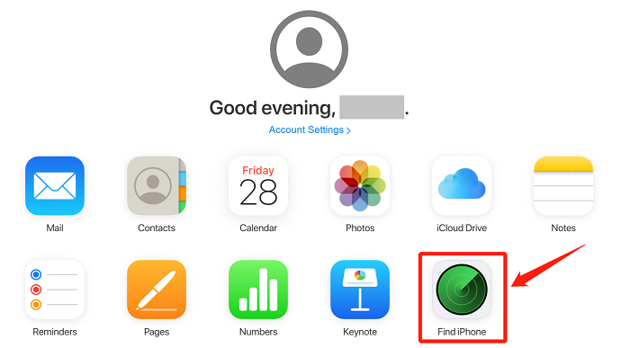 Choose Find iPhone iCloud