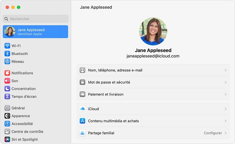 Le compte Apple connecté sur Mac