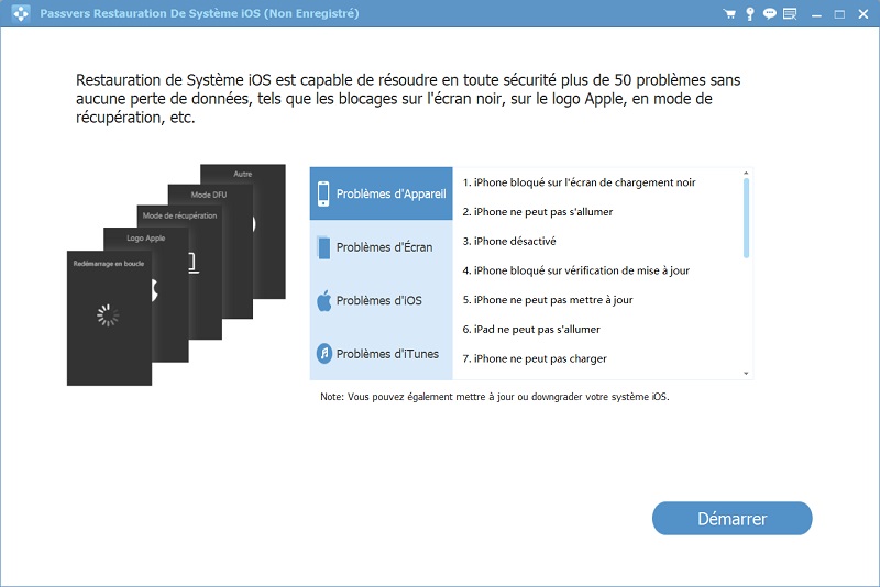 Page d’accueil de Passvers Restauration De Système iOS