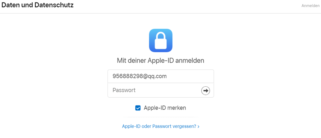 Daten und Datenschutz für Apple ID