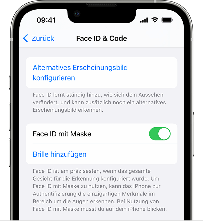 Ihr iPhone mit „Face ID mit Maske“ konfiguriert ist