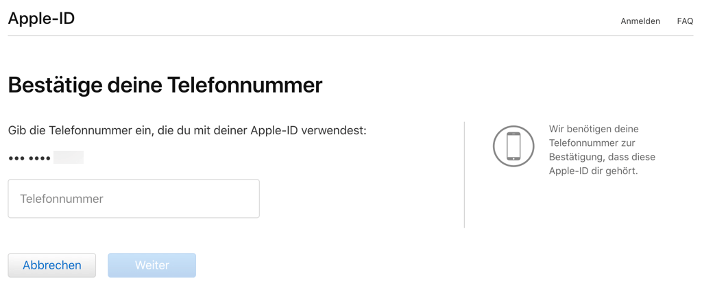 Apple ID zurücksetzen über Telefonnummer 
