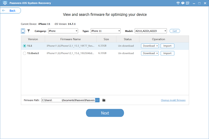 iOS System Recovery Confirm Firmware Categories