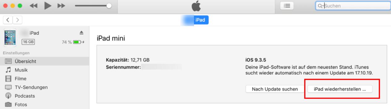 
iPad Code entfernen mit iTunes 