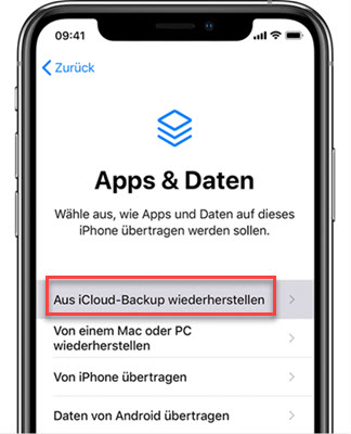 Aus iCloud-Backup wiederherstellen“ auswählen