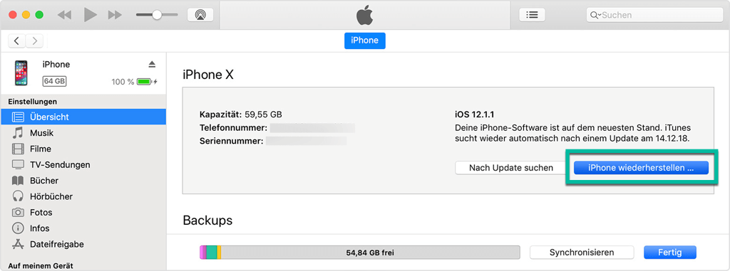 iPhone wiederherstellen mit iTunes