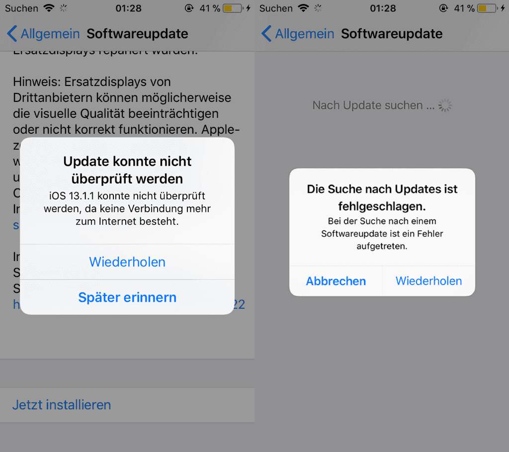 iOS Update fehlgeschlagen