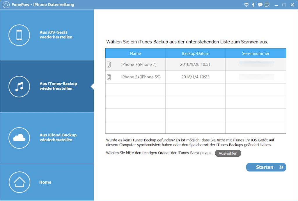 iTunes-Backup auswählen