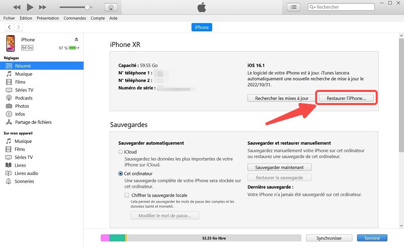 Réinitialiser iPhone bloqué avec iTunes