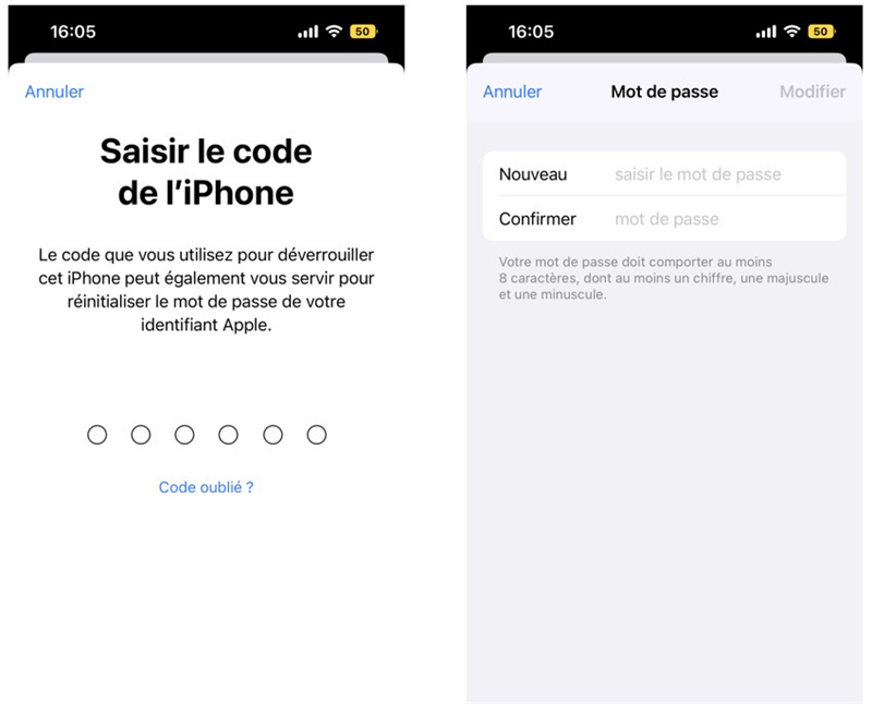 Modifier le mot de passe identifiant Apple sur iPhone