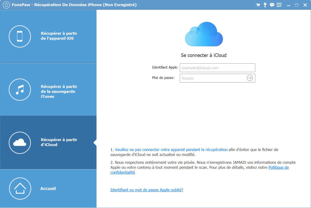 IDR-Récupérer à partir de la sauvegarde iCloud