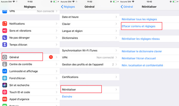 Effacer contenu et réglages iPhone