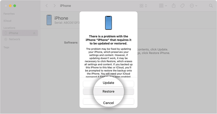 Restore iPhone to Fix iPhone Unavailable No Timer