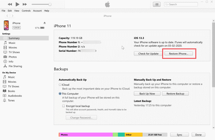 Restore iPhone With iTunes