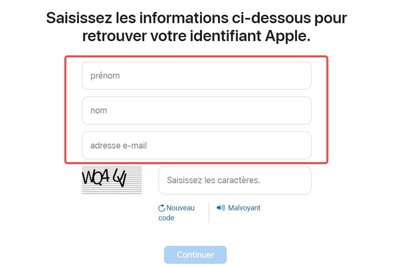 Retrouver le compte Apple avec iForgot