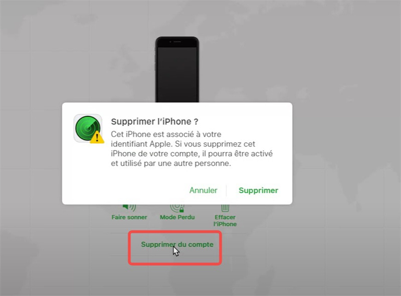 Supprimer du compte sur iPhone via iCloud