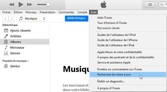 Vérifier la mise à jour iTunes