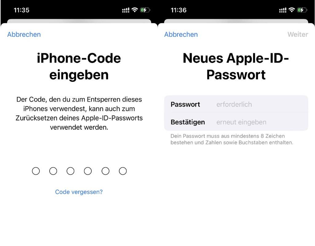 Apple ID Passwort neu setzen