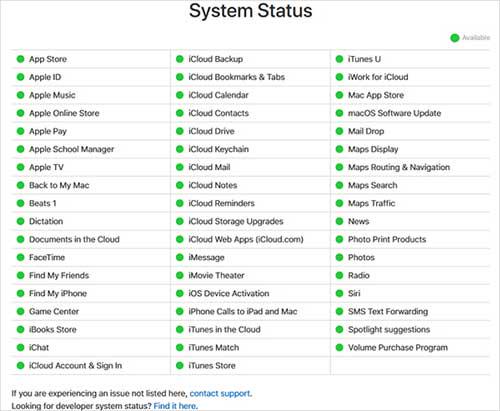 Check Apple System Status for Apple ID