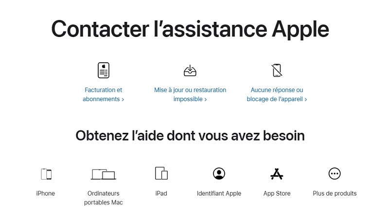 Le site Assistance Apple