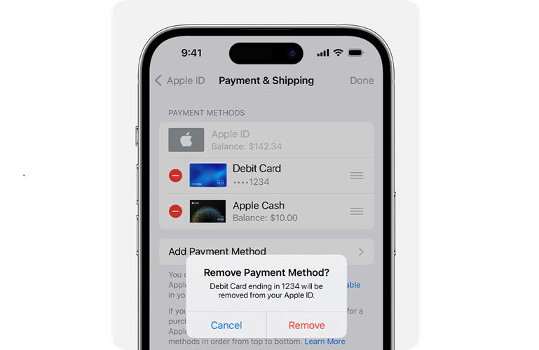 Remove Payment Method from iPhone