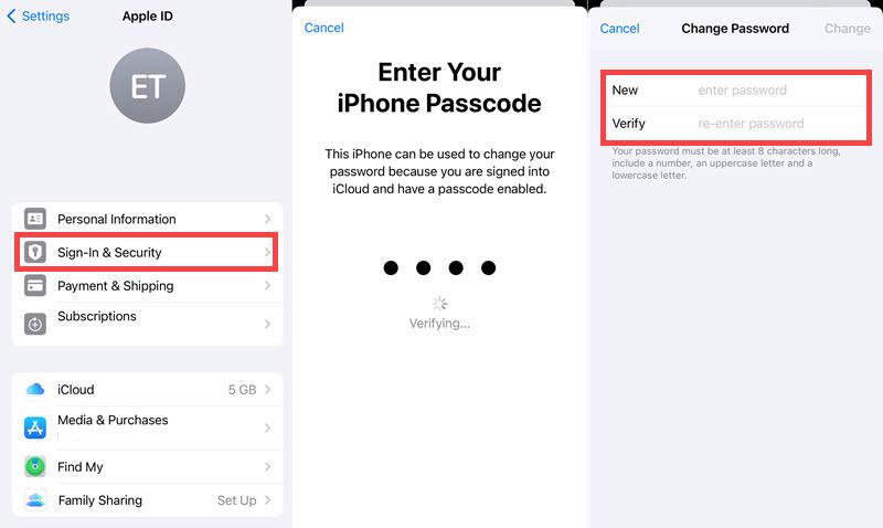 Sign Out with New Apple ID Password