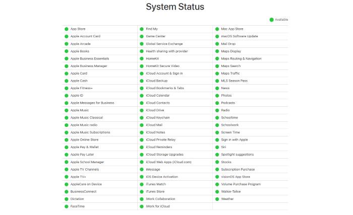 Check System Status Apple Webpage