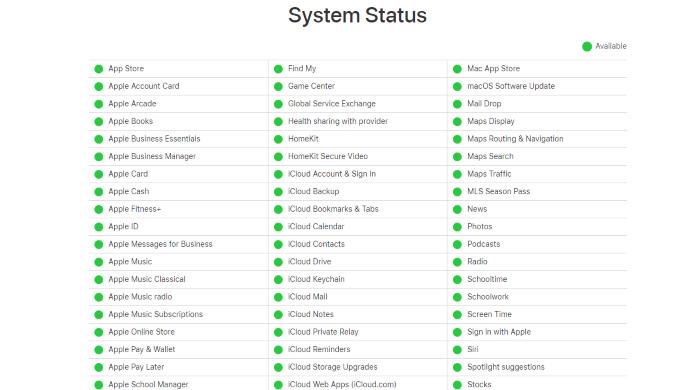 Check System Status Apple Webpage