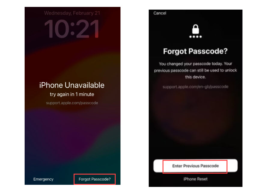 Use Previous Passcode to Unlock iPhone