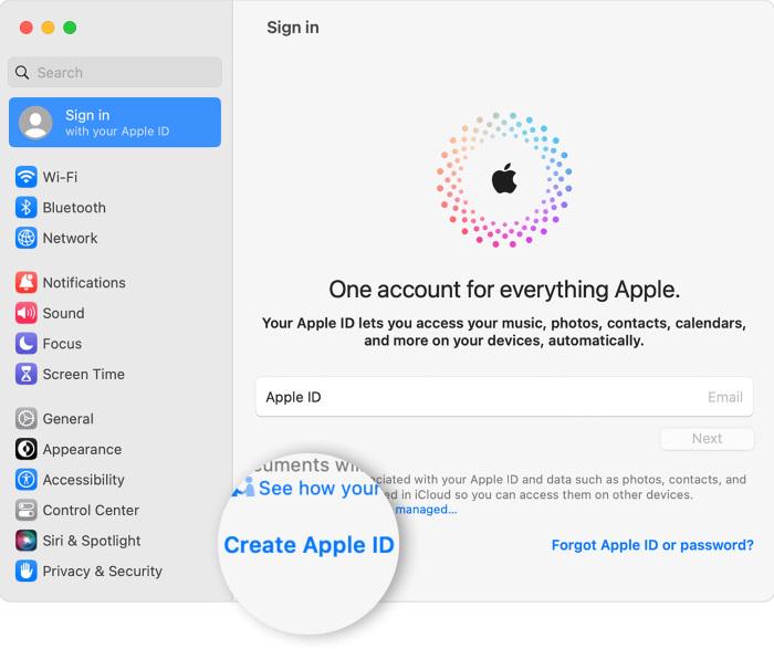 Create Apple ID on Mac