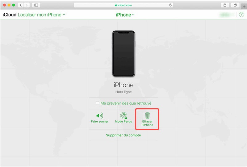 Effacer l’iPhone sur iCloud