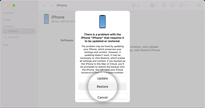 Erase Unavailable iPhone with iTunes/Finder