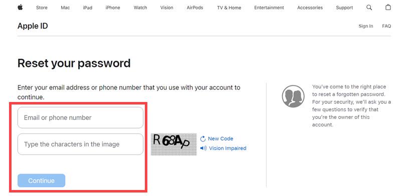 Reset Apple ID Password Online with Email