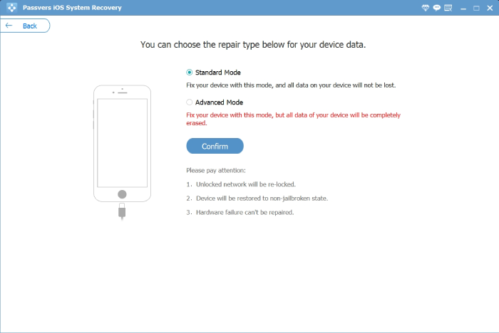 iOS System Recovery Standard Advance Choose