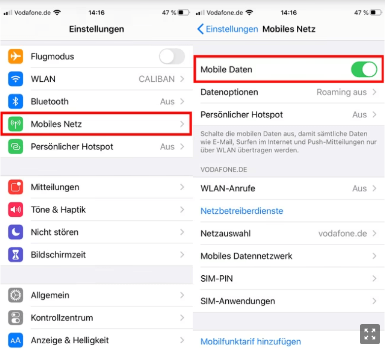 Mobile Daten auf iPhone aktivieren