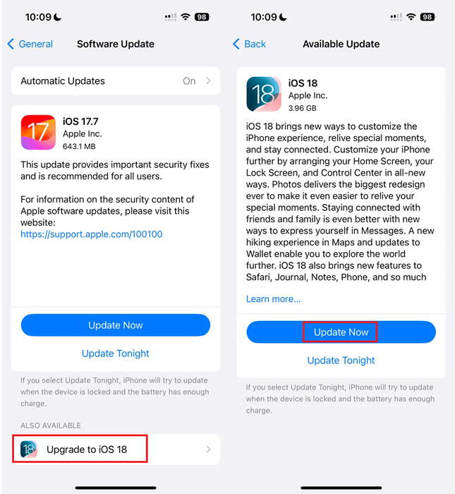 Manually Upgrade to iOS 18