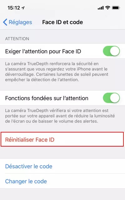Réinitialiser Face ID sur iPhone