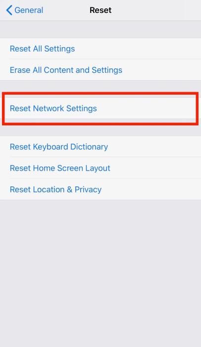 Reset Network Settings on Settings App