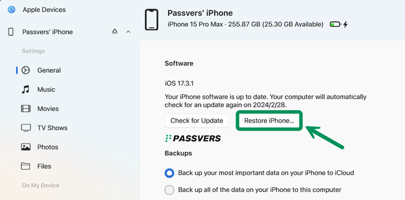 Restore iPhone on Apple Devices