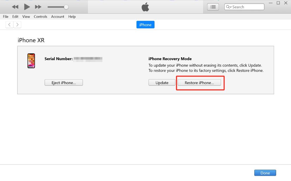 Unlock iPhone Without Passcode via iTunes on Windows