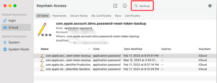 Search Backup in Mac Keychain